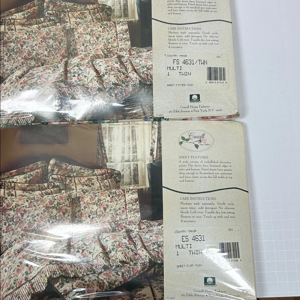 Vintage CROSCILL Floral Twin Flat & Fitted Sheet Ruffle Set 200 Luxury Percale